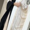 Black And Beige With Golden Line Open Abaya