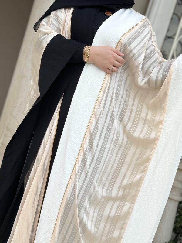 Black And Beige With Golden Line Open Abaya