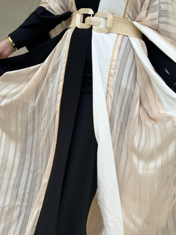 Black And Beige With Golden Line Open Abaya