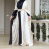 Black And Beige With Golden Line Open Abaya