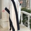 Black And Beige With Golden Line Open Abaya