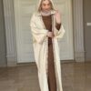 Beige Open Abaya With Brown Shiney Design On Sleeves Ana Stitshed Hat