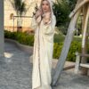 Beige Open Abaya With Brown Shiney Design On Sleeves Ana Stitshed Hat