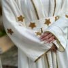 Off White Open Abaya With Star Golden Design On Sleeves And Belt