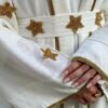 Off White Open Abaya With Star Golden Design On Sleeves And Belt