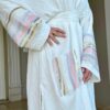 White Open Abaya With Colored Designed Sleeves/Back/Pocket And Stitshed Hat