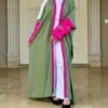 Olive Open Abaya With Dark Pink Sleeves