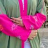 Olive Open Abaya With Dark Pink Sleeves