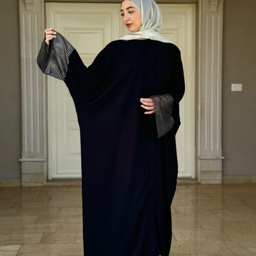 Closed Black Abaya With Designed Sleeves