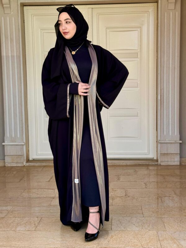 Black Open Abaya With Wide Golden Line