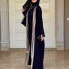 Black Open Abaya With Wide Golden Line