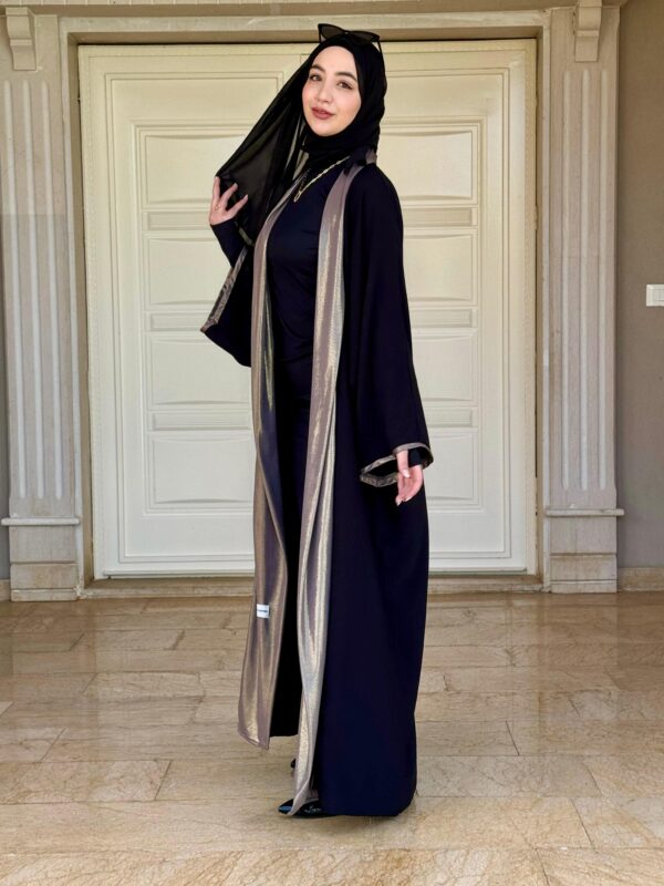 Black Open Abaya With Wide Golden Line