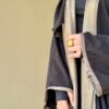 Black Open Abaya With Wide Golden Line
