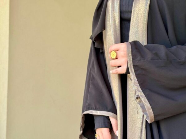 Black Open Abaya With Wide Golden Line