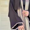 Black Open Abaya With Wide Golden Line