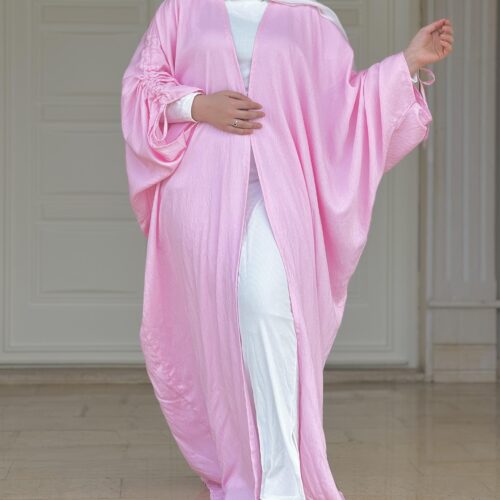 Open Pink Abaya With Tie On The Sleeves