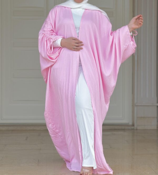 Open Pink Abaya With Tie On The Sleeves