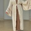 Open Beige Abaya With Wide Sleeves Designed With Brown  And Belt