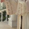 Open Beige Abaya With Wide Sleeves Designed With Brown  And Belt