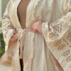 Open Beige Abaya With Wide Sleeves Designed With Brown  And Belt