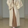 Open Beige Abaya With Wide Sleeves Designed With Brown  And Belt