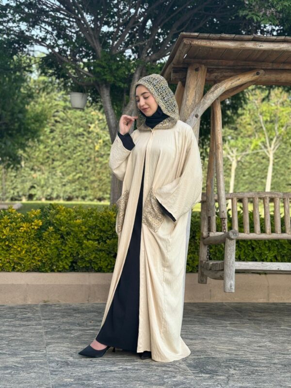 Beige Abaya With Decorative Hat And Pocket
