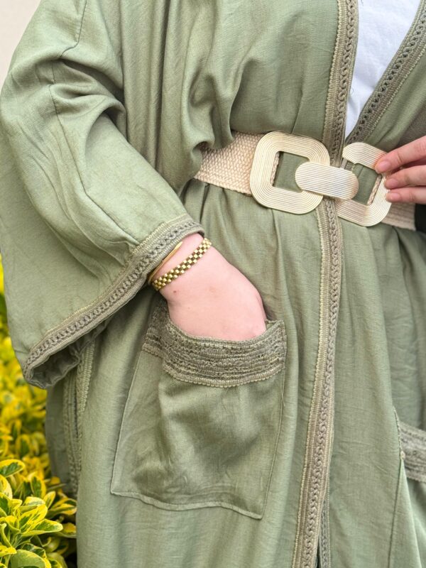 Open Green Cardigan With Embroidery Design