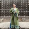Open Green Cardigan With Embroidery Design