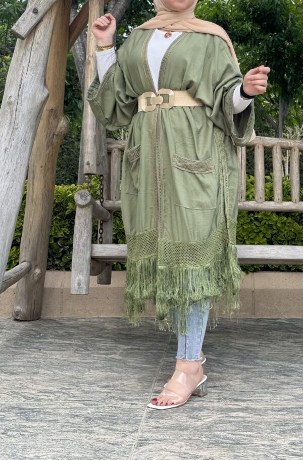 Open Green Cardigan With Embroidery Design