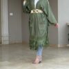 Open Green Cardigan With Embroidery Design