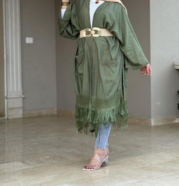 Open Green Cardigan With Embroidery Design