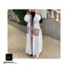 White Open Abaya With Hand Made Embroidery Line And Designed Pockets