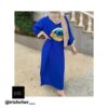 Simple Blue Abaya With Eye Design On The Chest