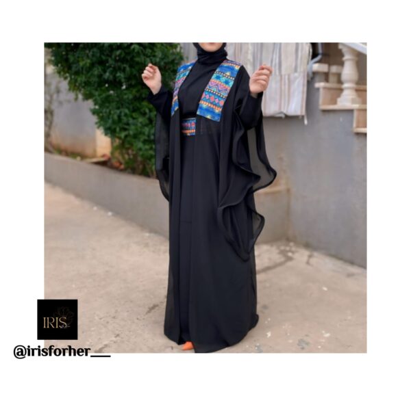 3 Pieces Black Abaya With Embroidery On Shoulder Ana Belt