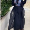 3 Pieces Black Abaya With Embroidery On Shoulder Ana Belt