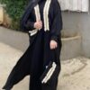 Black Abaya With Embroidery On Chest And Pocket With Bag