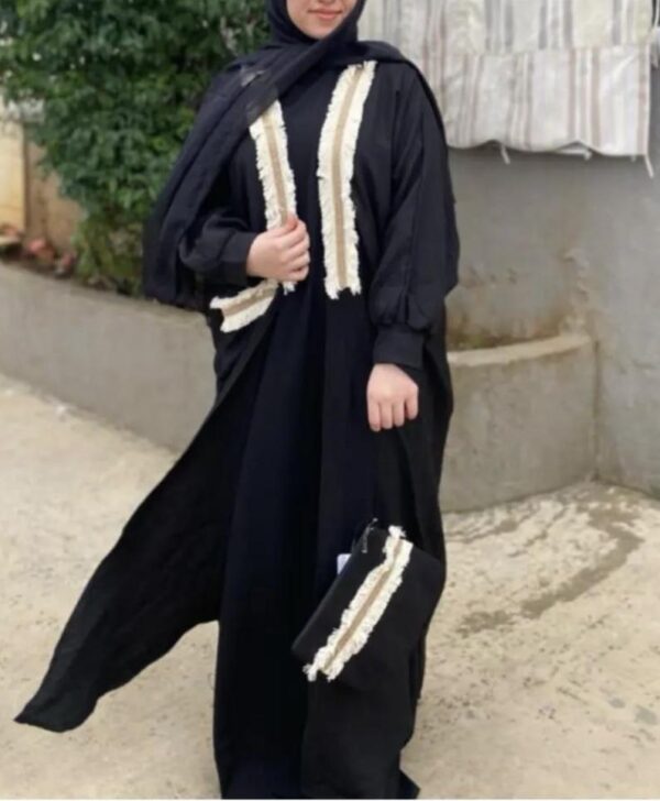 Black Abaya With Embroidery On Chest And Pocket With Bag