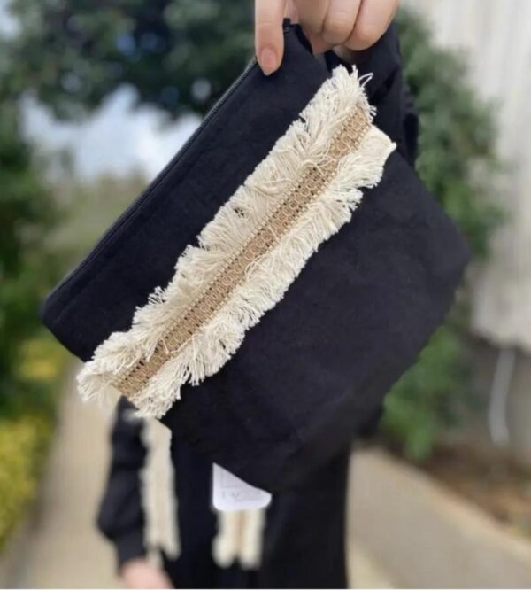 Black Abaya With Embroidery On Chest And Pocket With Bag