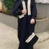 Black Abaya With Embroidery On Chest And Pocket With Bag