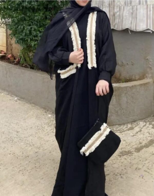Black Abaya With Embroidery On Chest And Pocket With Bag