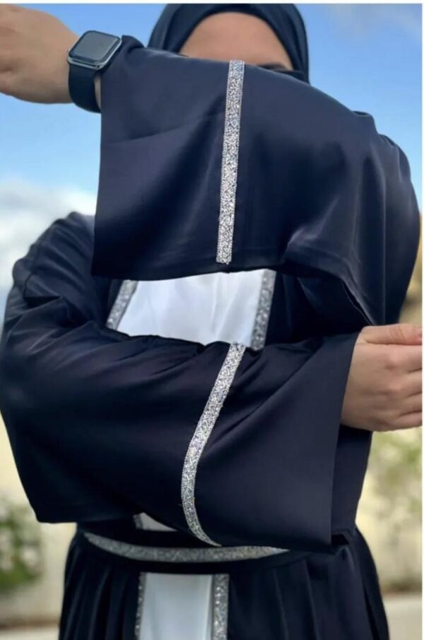 4 Piece Black Abaya With White Under Dress And Strass On Sleeves And Belt