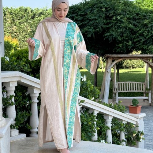 Classy Abaya With Arabic Letters On The Sleeves And One Side Of The Abaya