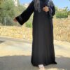 Silk Abaya With Rounded Strass On The Chest And Sleeves And Back With Scarf