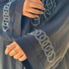 Silk Abaya With Rounded Strass On The Chest And Sleeves And Back With Scarf