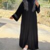 Silk Abaya With Rounded Strass On The Chest And Sleeves And Back With Scarf
