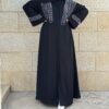 Silk Abaya With Rounded Strass On The Chest And Sleeves And Back With Scarf