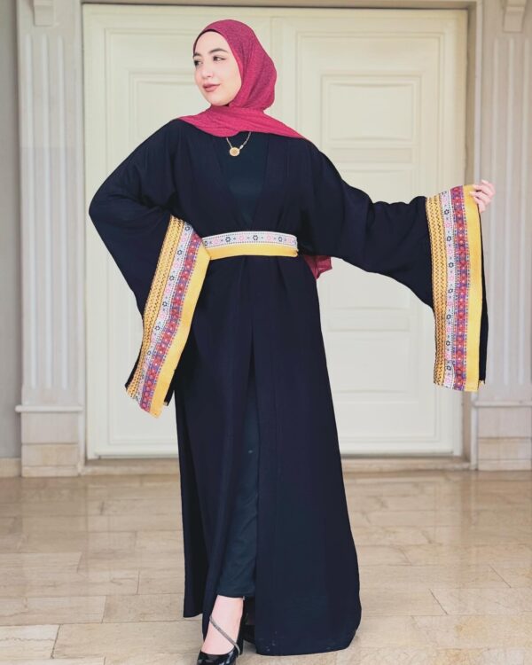 Abaya With Designed Wide Sleeves And Belt