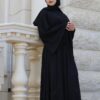 Black Abaya Fully Leaves Strass Front And Back With Belt And Scarf