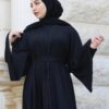 Black Abaya Fully Leaves Strass Front And Back With Belt And Scarf