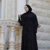 Black Abaya Fully Leaves Strass Front And Back With Belt And Scarf
